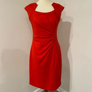 Calvin Klein • Vibrant Red and Black Sunburst Sheath Bodycon Midi Dress